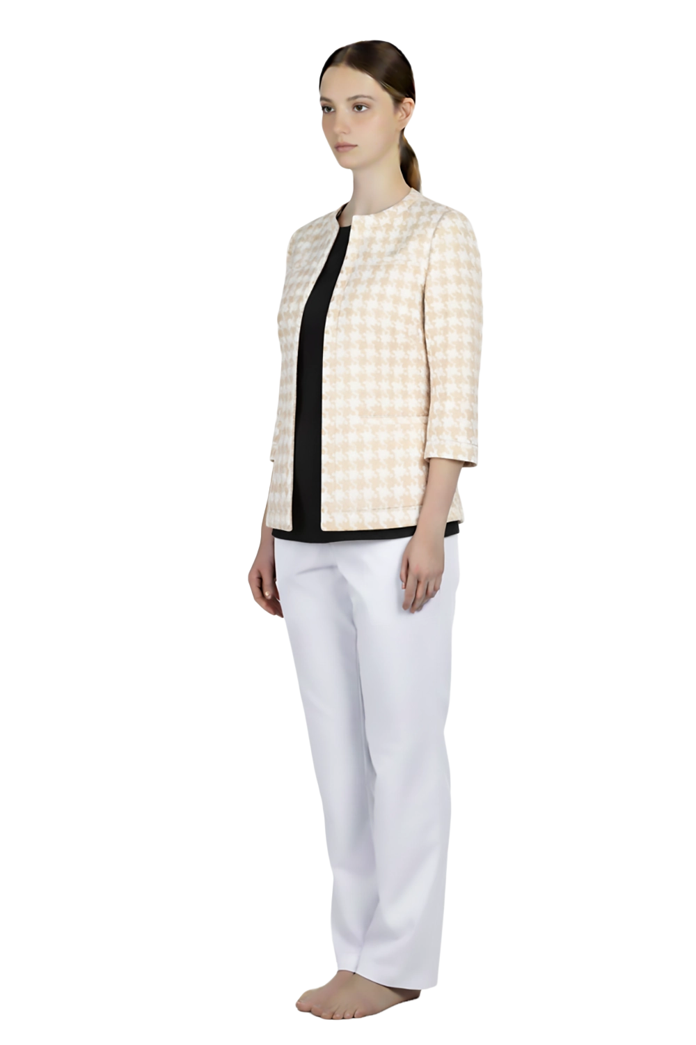 Beige Houndstooth Uniform Jacket