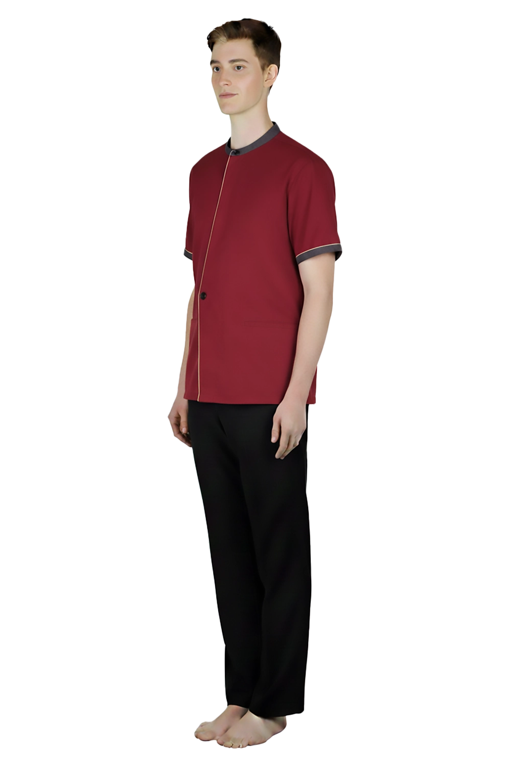 Burgundy Hospitality Service Shirt with Contrast Pipping