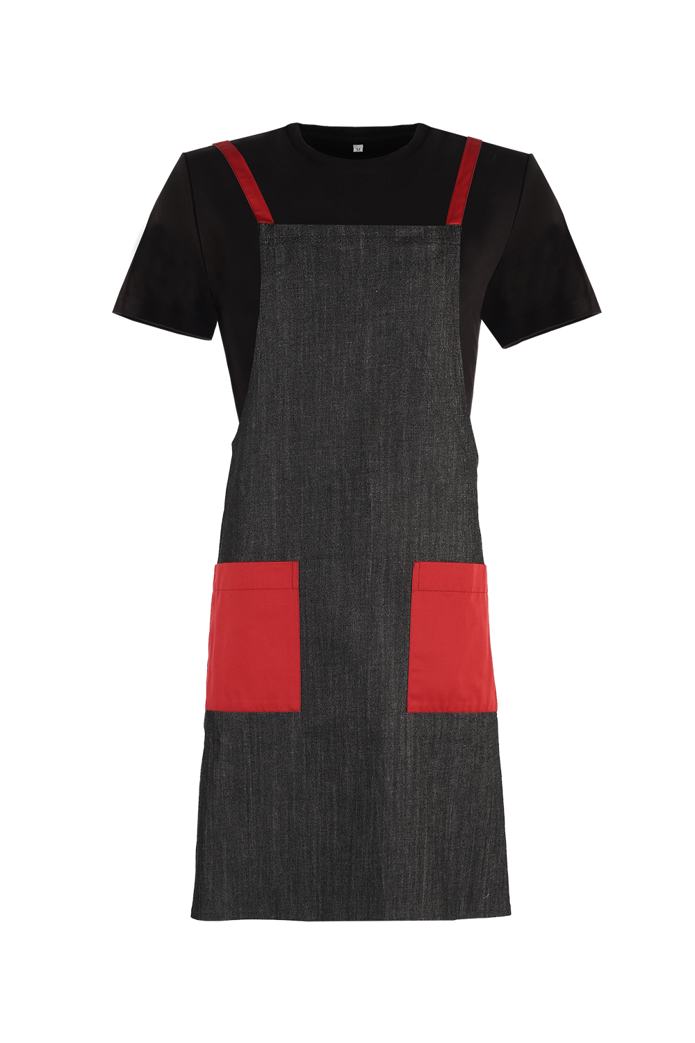 Denim Bib Apron with Red Trims