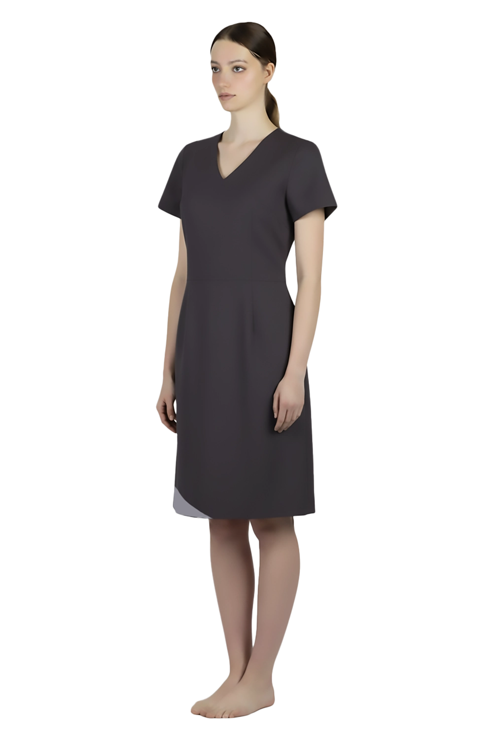 Charcoal V-Neck Dress with Trims