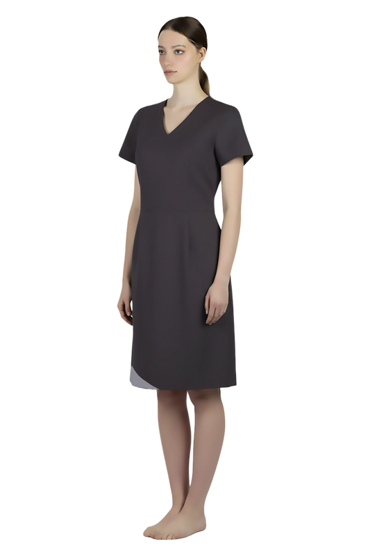 Charcoal V-Neck Dress with Trims