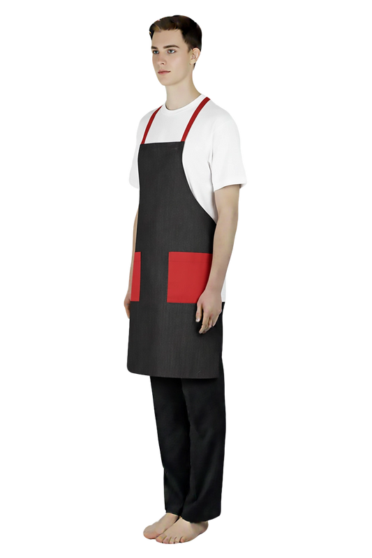 Denim Bib Apron with Red Trims