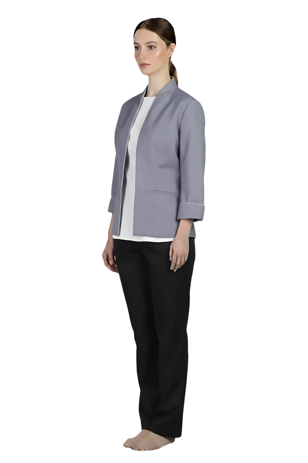 Ladies's Tailored Grey Blazer with Piped Cuff