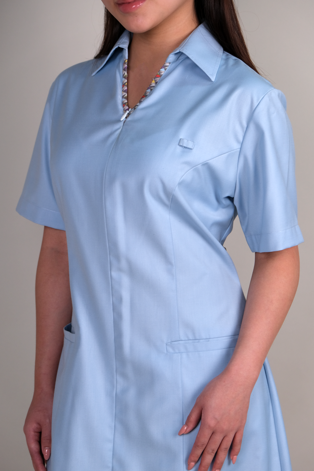 Light Blue Knee length Dress with Neck Trims