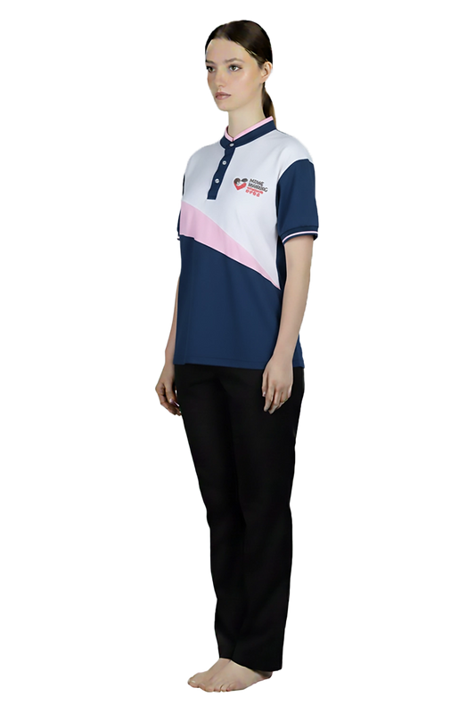 Mandarin Collar Polo Shirt with Panels