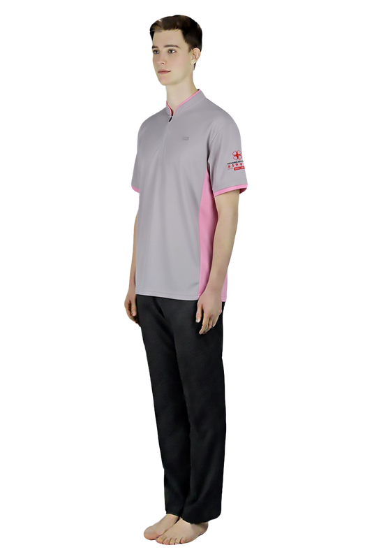 Mandarin Collar Polo Shirt with Piping