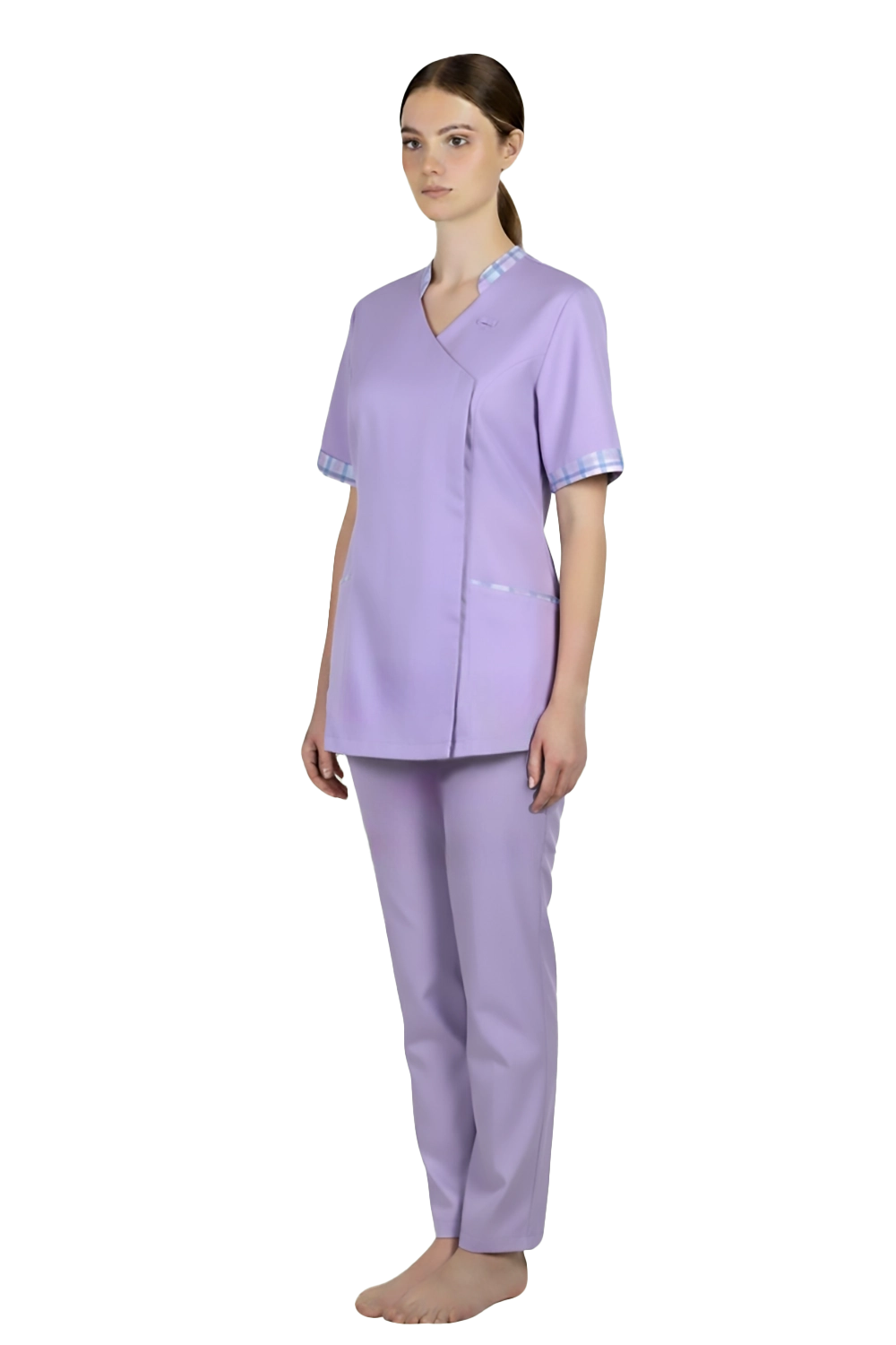 Nurse Purple Blouse with Overlap Hidden Button