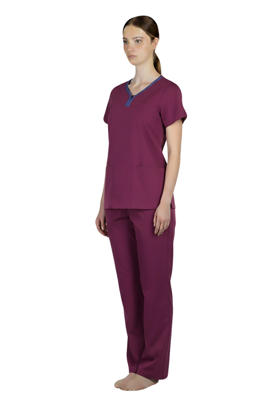 Split V-Neck Contrast Scrub