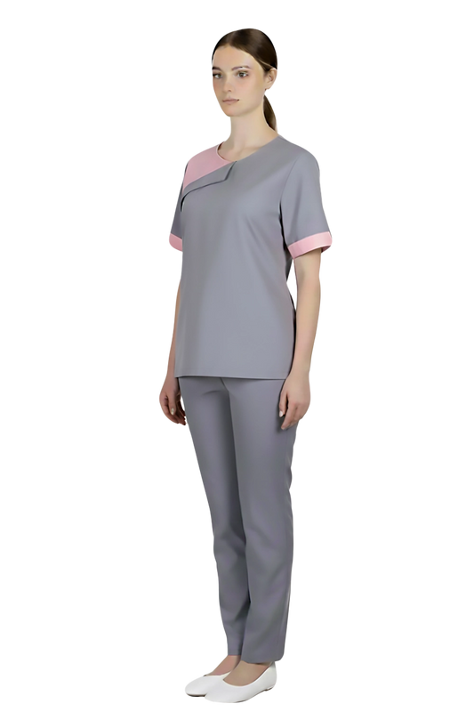 Two Tone Scrub Top with Flap