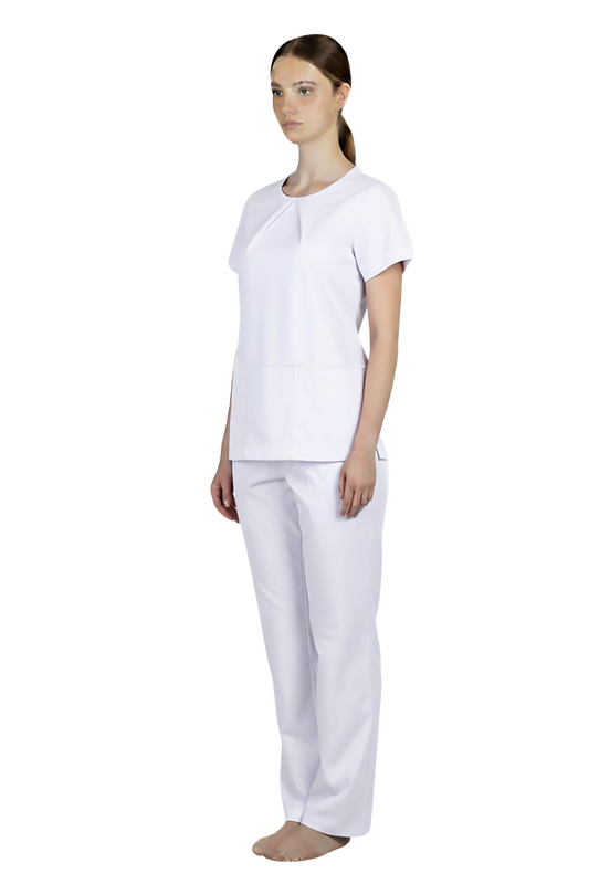 White Nurse Blouse with Gold Trims