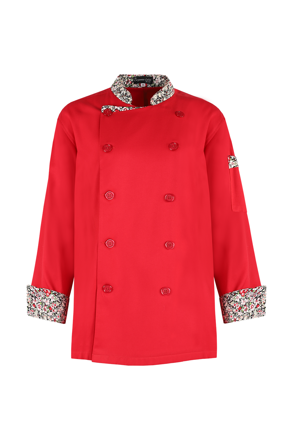 Red Chef Jacket with Floral Trims