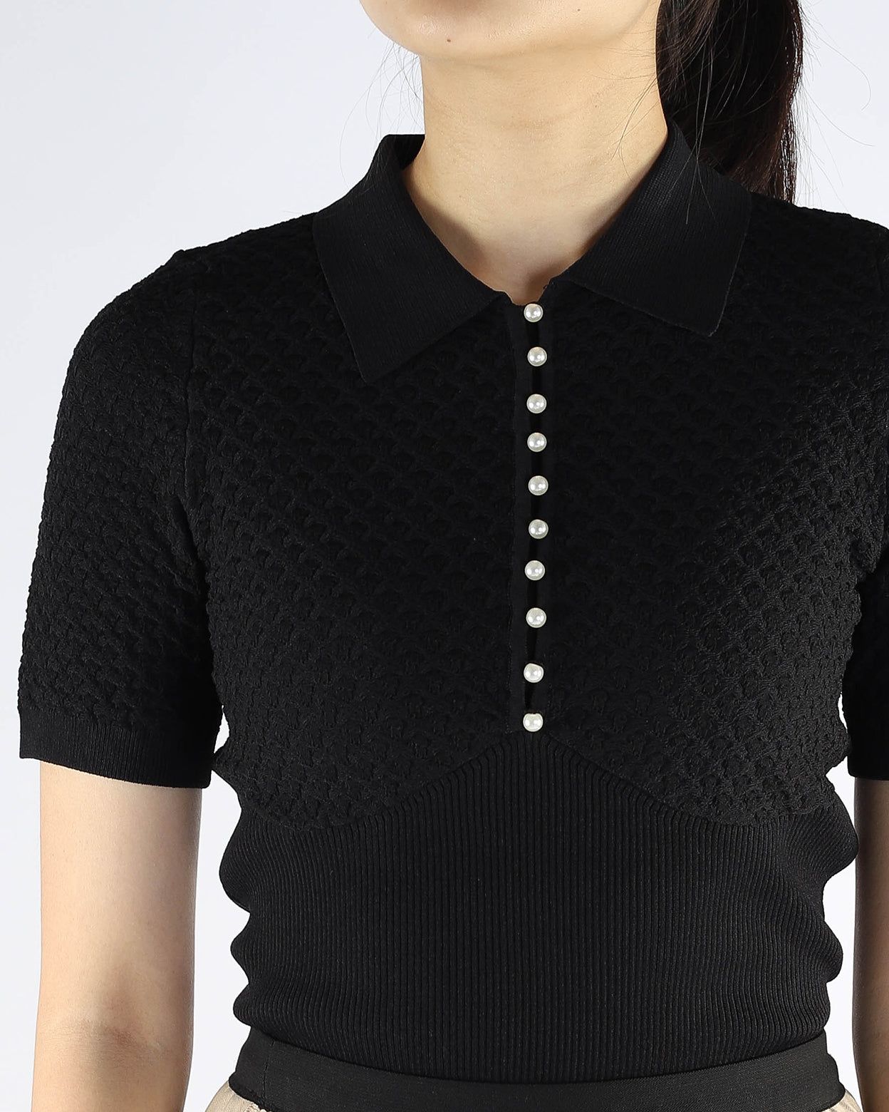 Black Knitted Female Blouse Uniform