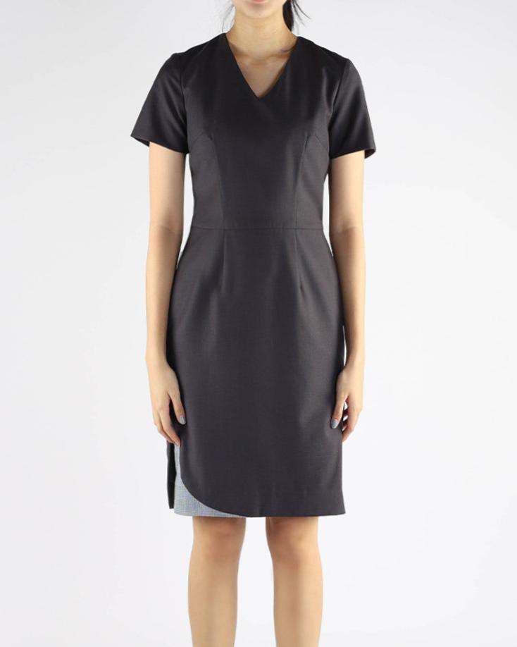 Charcoal V-Neck Dress with Trims