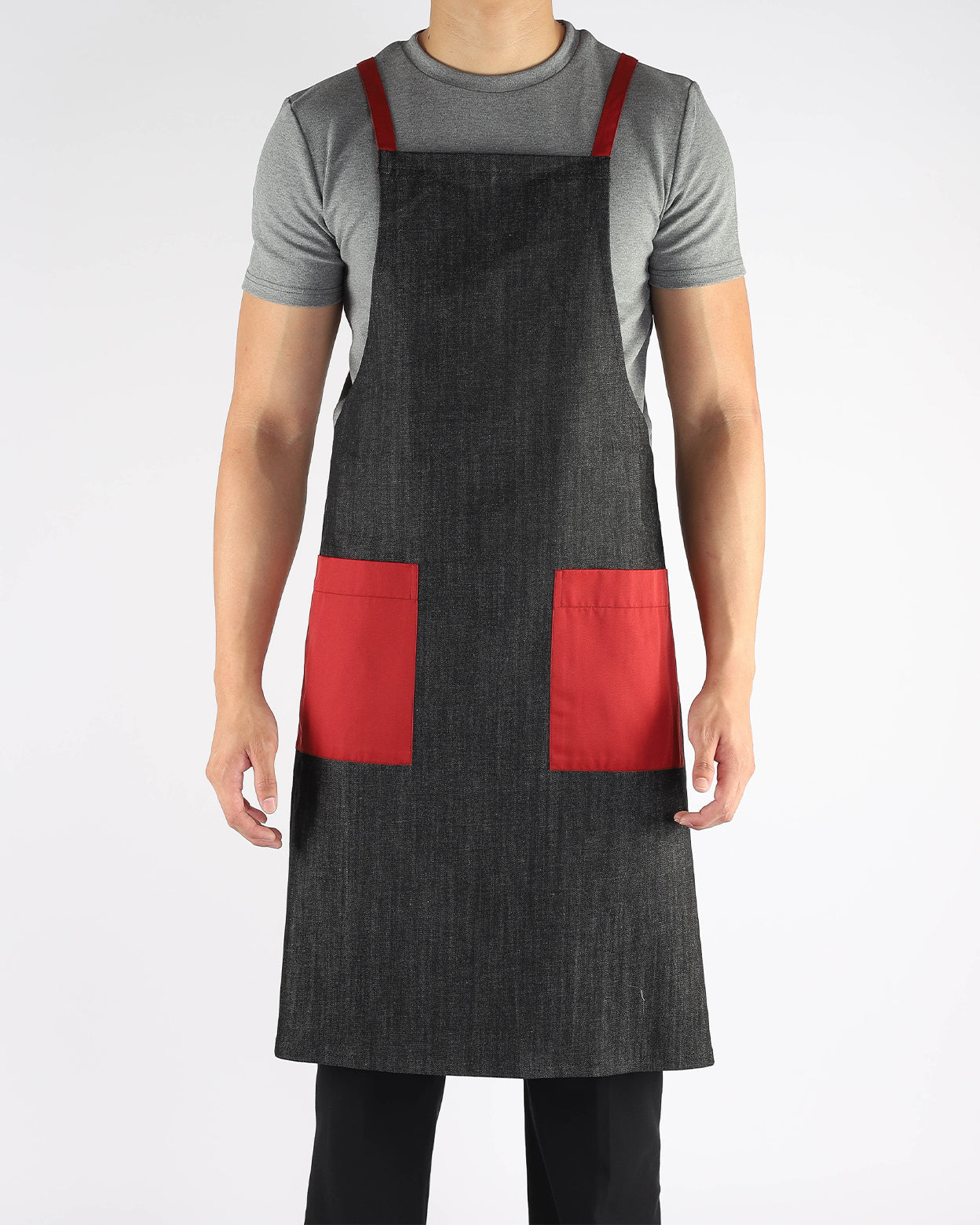 Denim Bib Apron with Red Trims