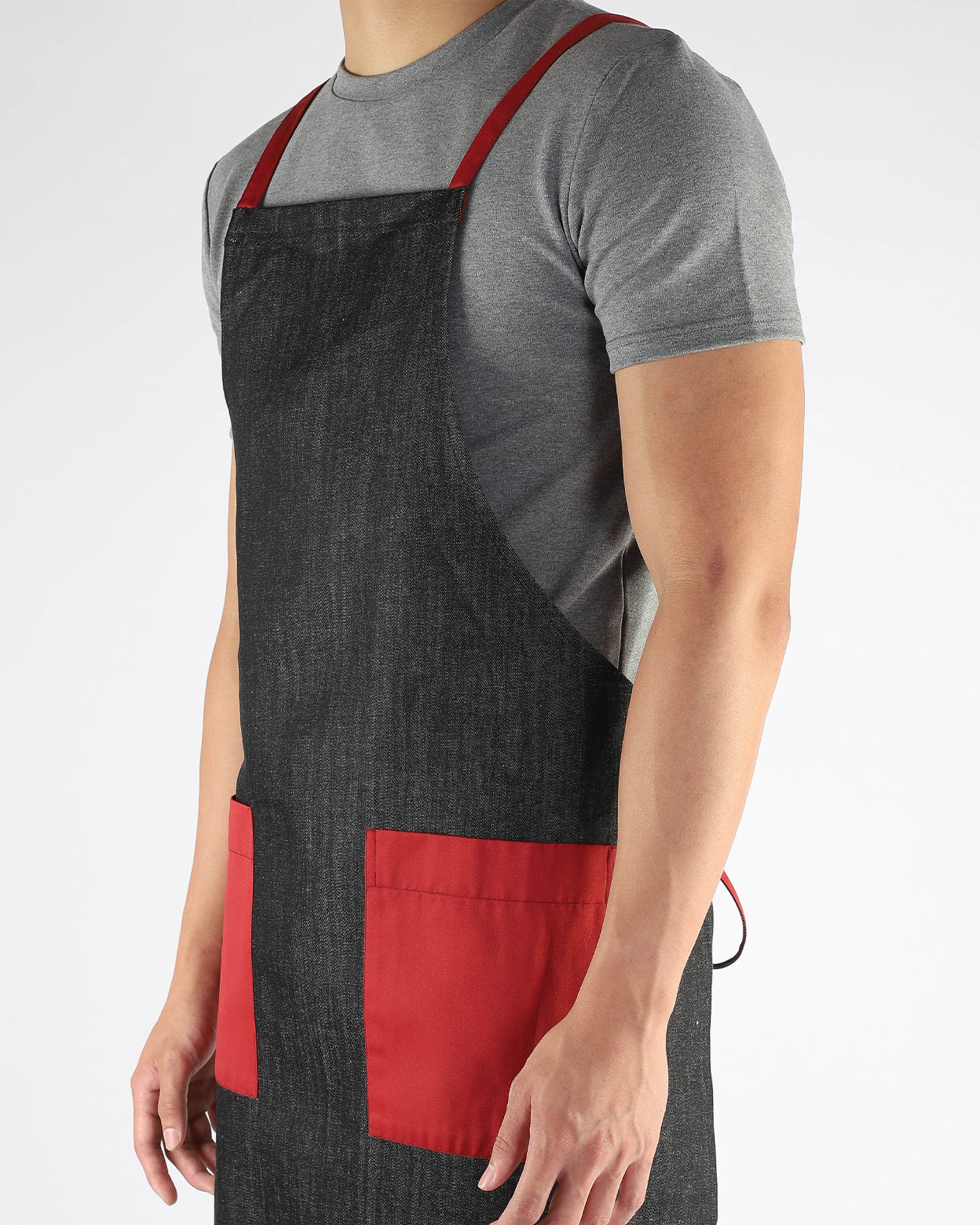 Denim Bib Apron with Red Trims