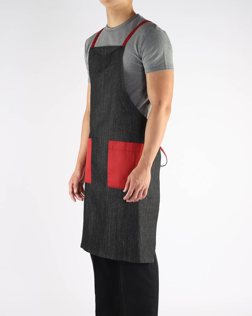 Denim Bib Apron with Red Trims