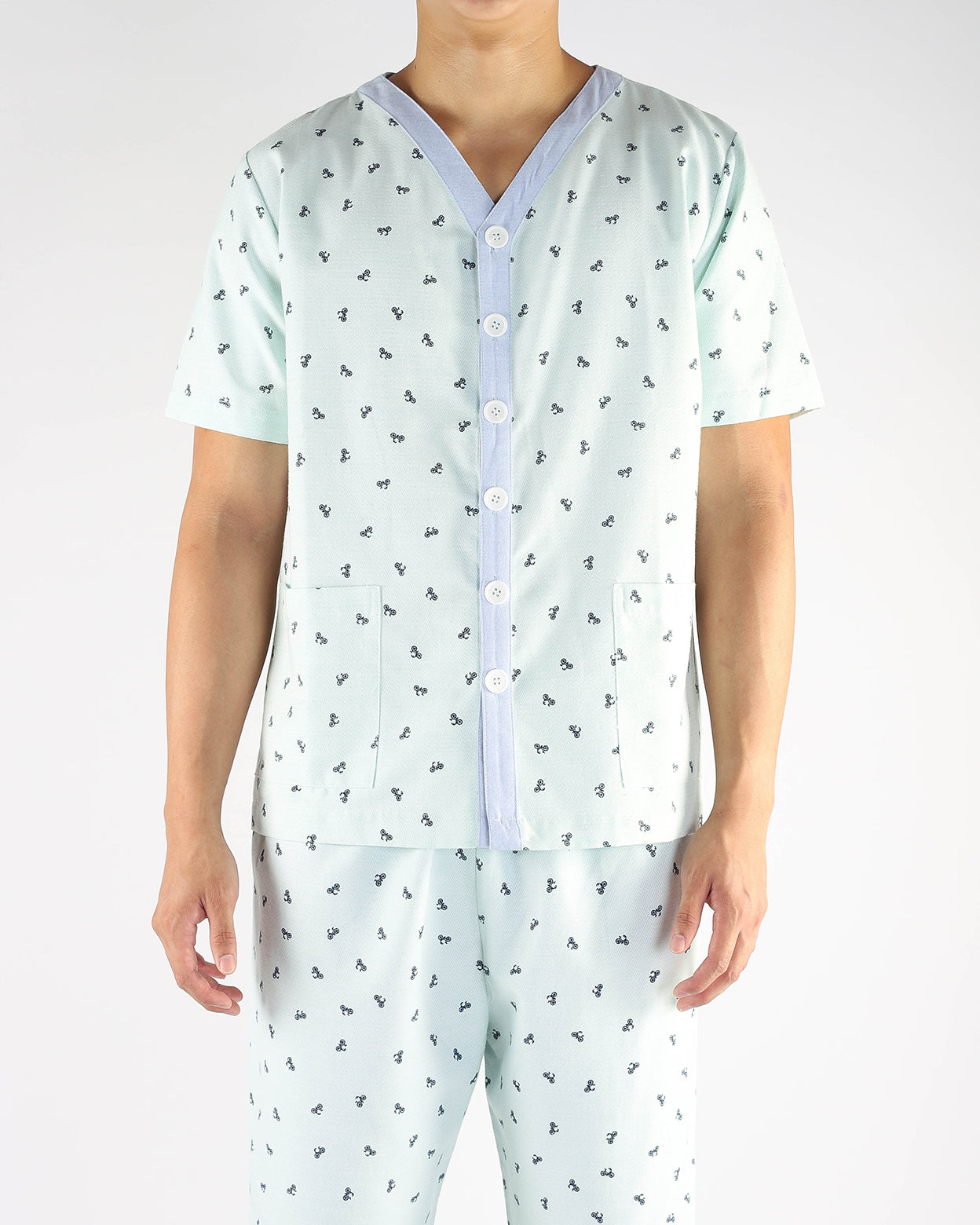 Green Inpatient Pyjama Top with Blue Trims
