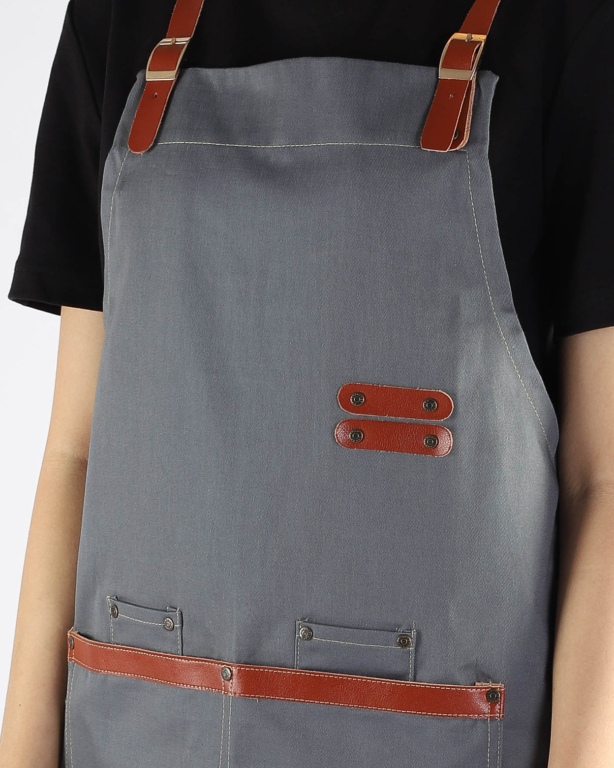 Grey Bib Apron with Tan Strap