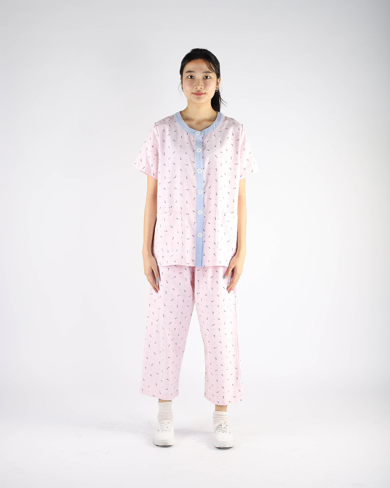 Pink Inpatient Pyjama Top with Blue Trims