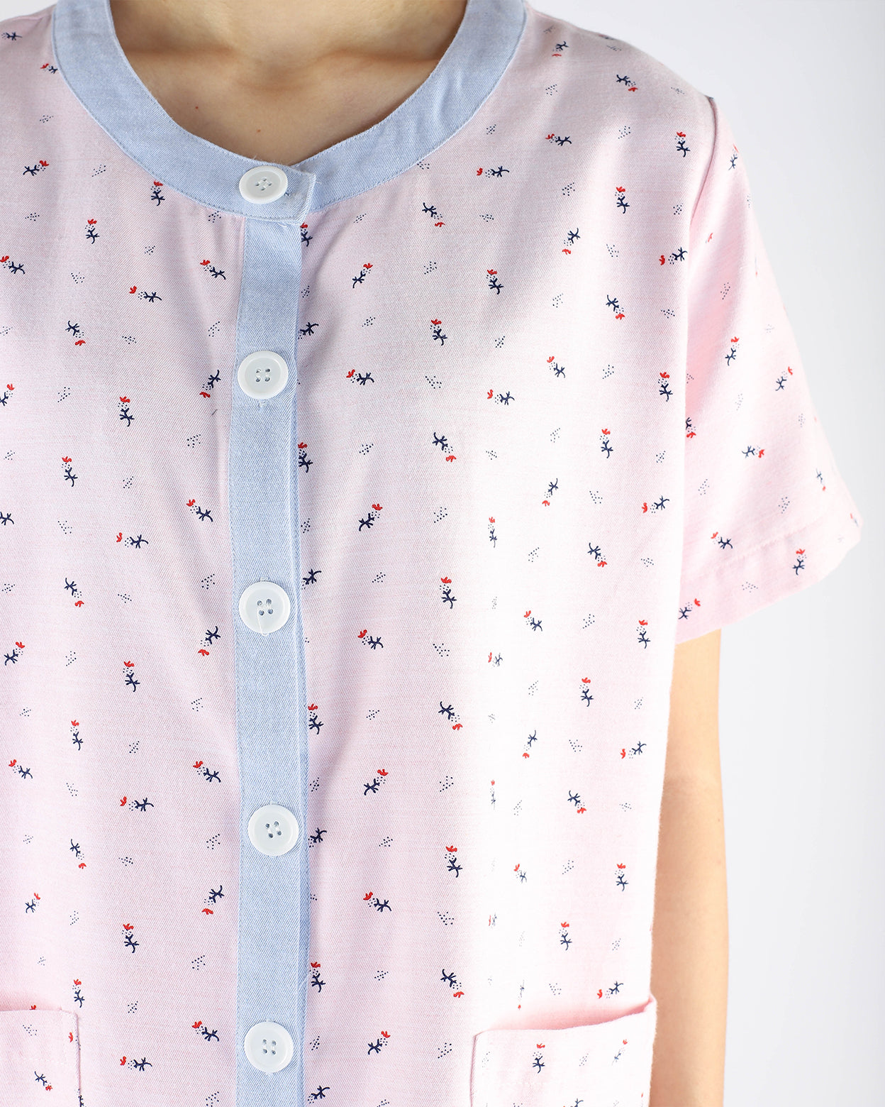 Pink Inpatient Pyjama Top with Blue Trims