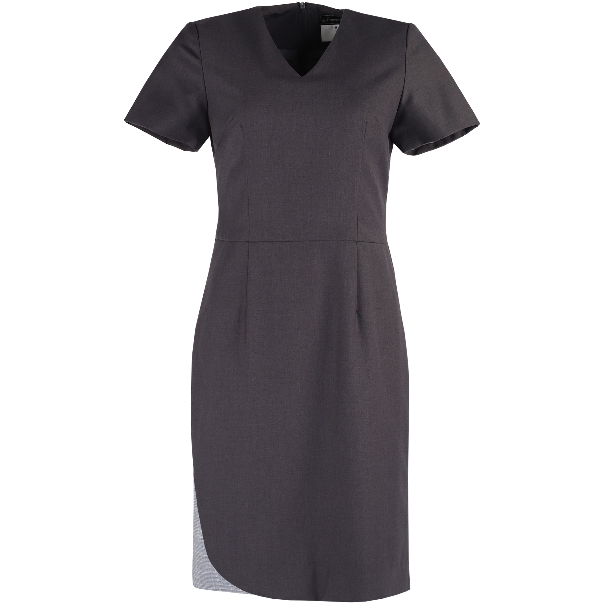 Charcoal V-Neck Dress with Trims, Uniform by CYC