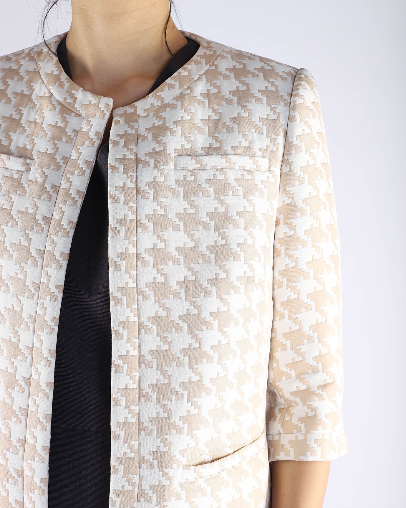 Beige Houndstooth Uniform Jacket