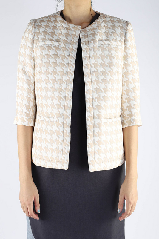 Beige Houndstooth Uniform Jacket