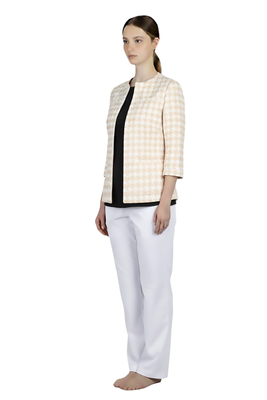 Beige Houndstooth Uniform Jacket