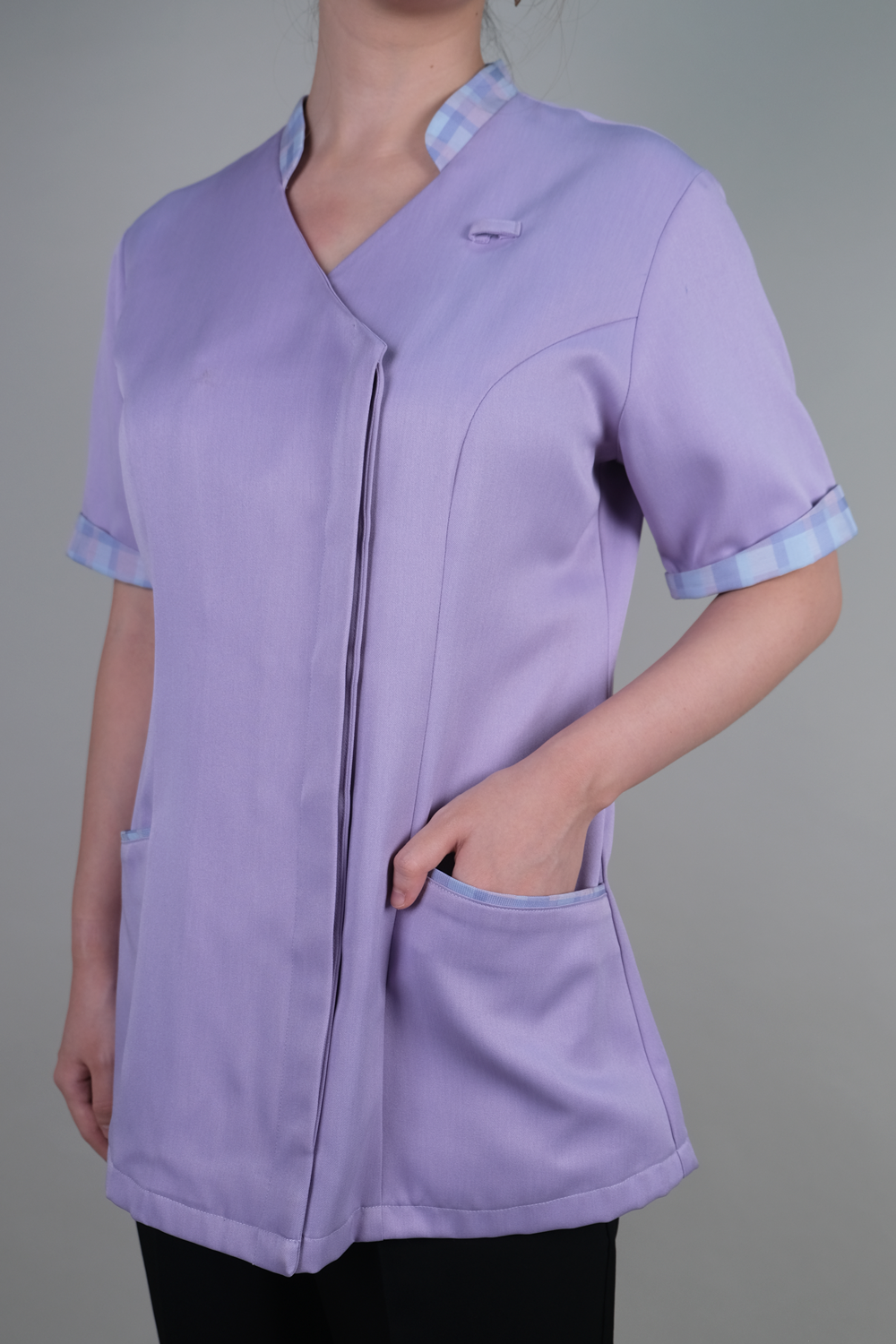 Nurse Purple Blouse with Overlap Hidden Button