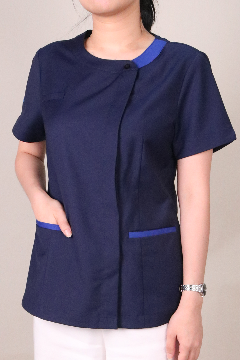 Ladies Scrub Blouse with Contrasting Trims