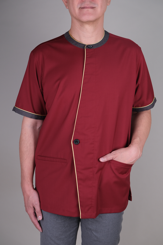 Burgundy Hospitality Service Shirt with Contrast Pipping