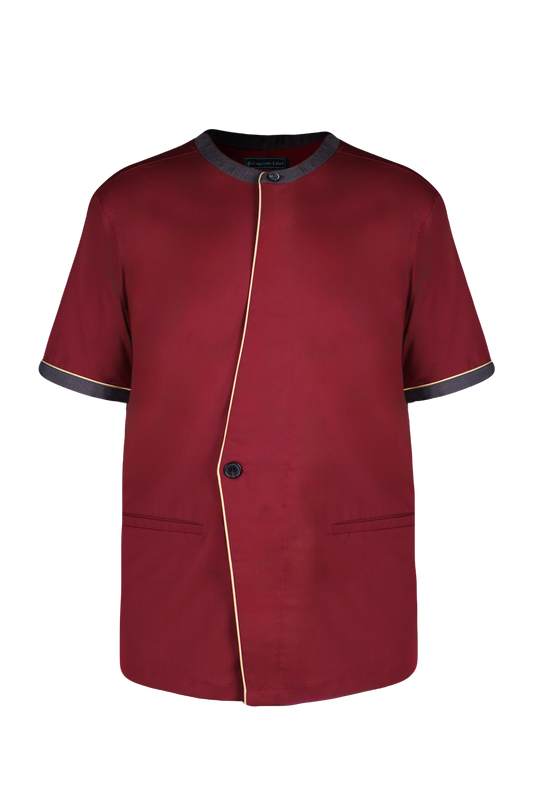Burgundy Hospitality Service Shirt with Contrast Pipping