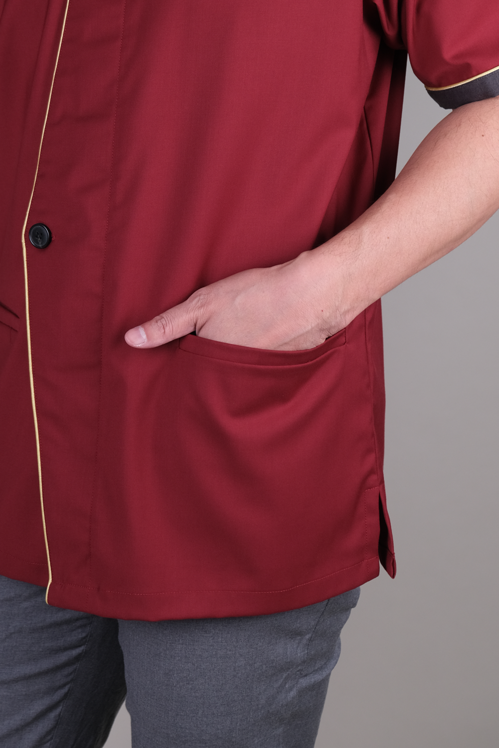 Burgundy Hospitality Service Shirt with Contrast Pipping