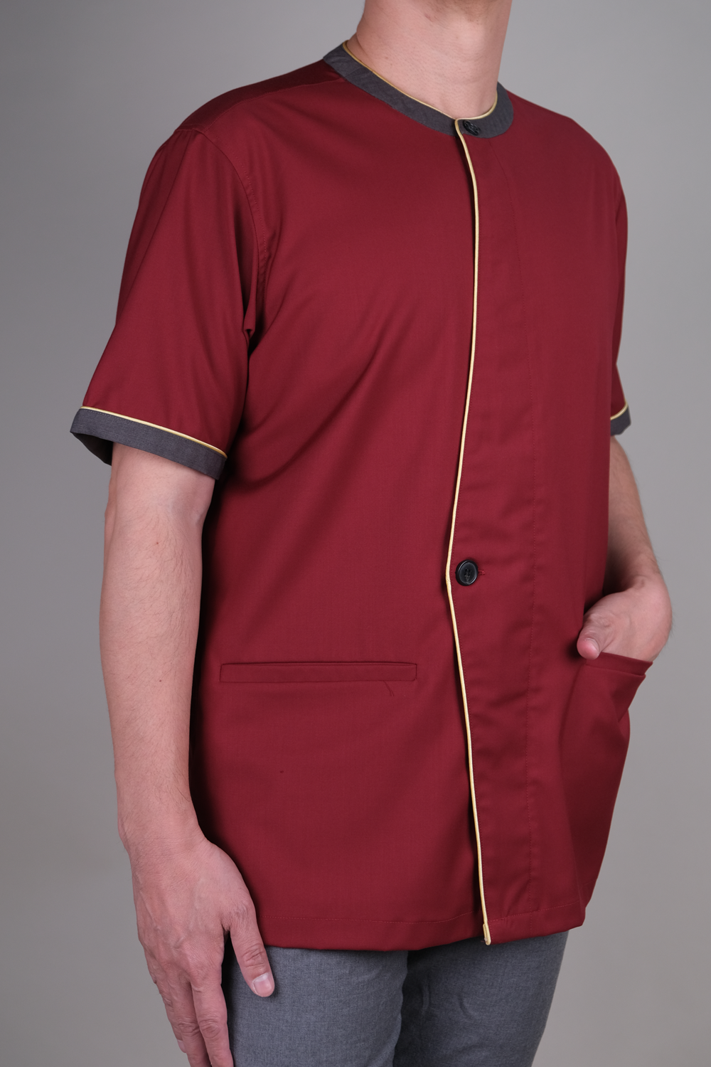 Burgundy Hospitality Service Shirt with Contrast Pipping