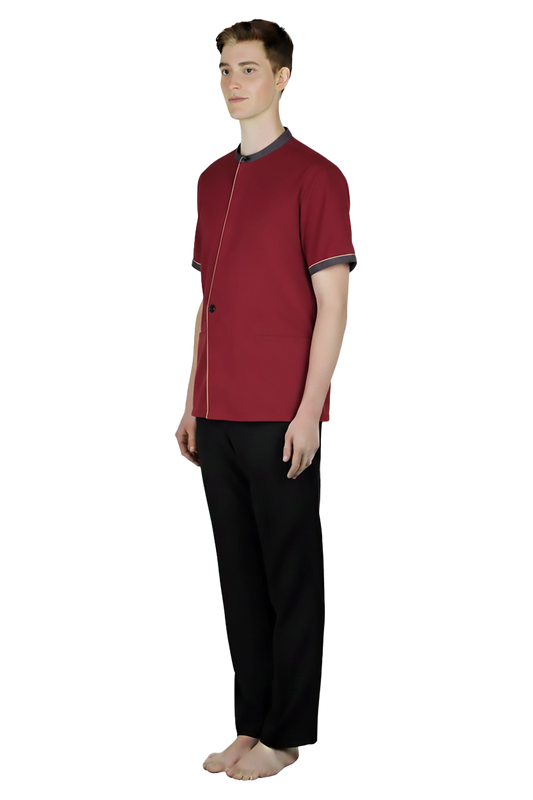 Burgundy Hospitality Service Shirt with Contrast Pipping