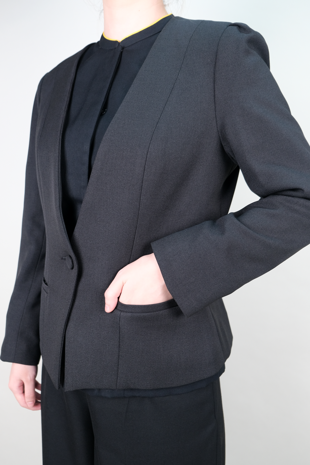 Collarless Suit Jacket