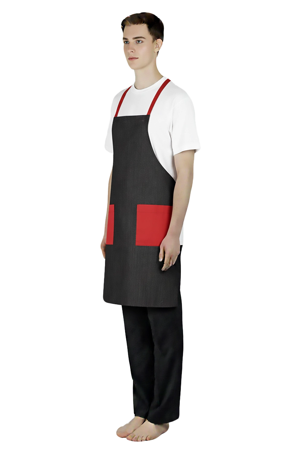 Denim Bib Apron with Red Trims