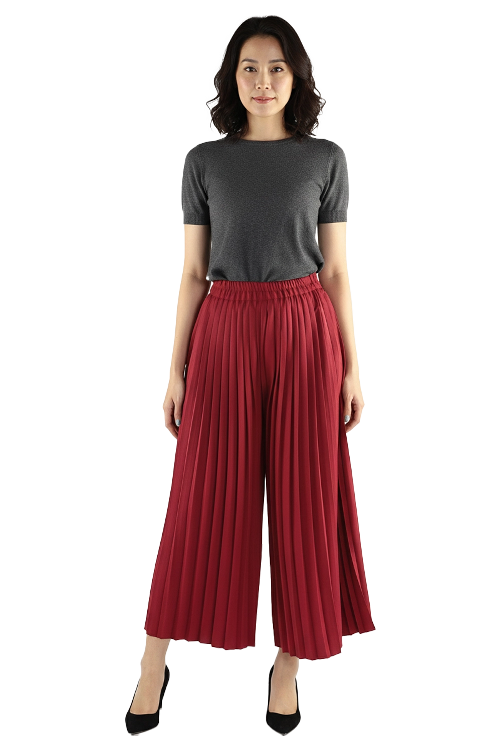 Red Pleated Palazzo Pants
