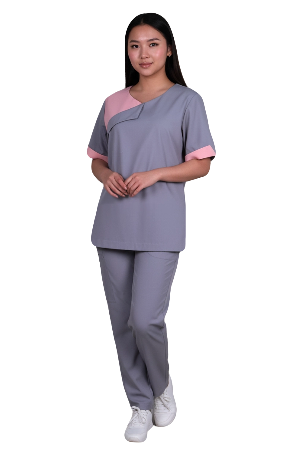 Two Tone Scrub Top with Flap