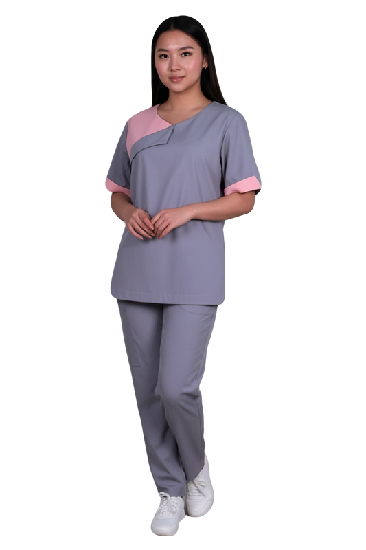 Two Tone Scrub Top with Flap