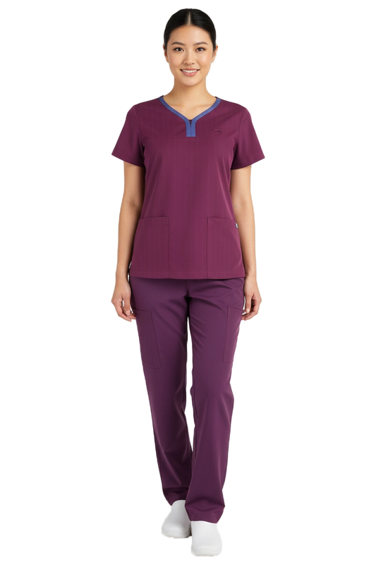 Split V-Neck Contrast Scrub