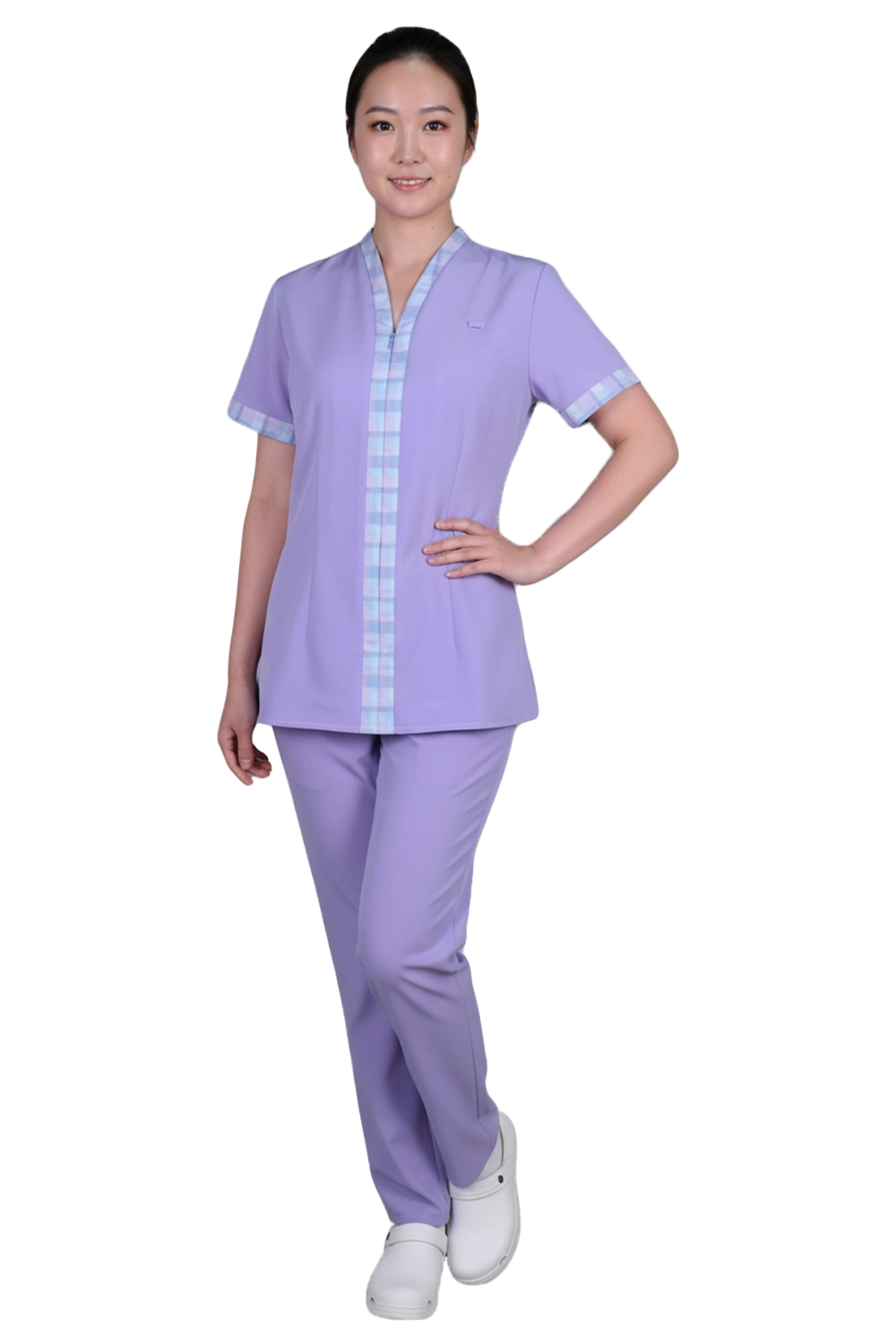 Purple Nurse Blouse with Thick Trims