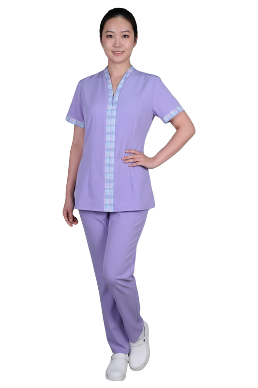 Purple Nurse Blouse with Thick Trims