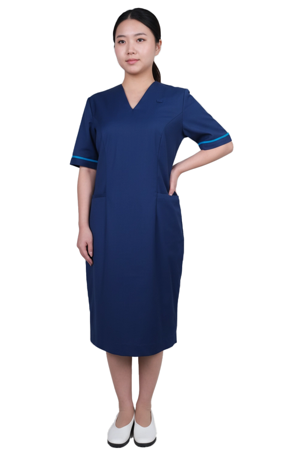 V Neck Navy Nurse Dress