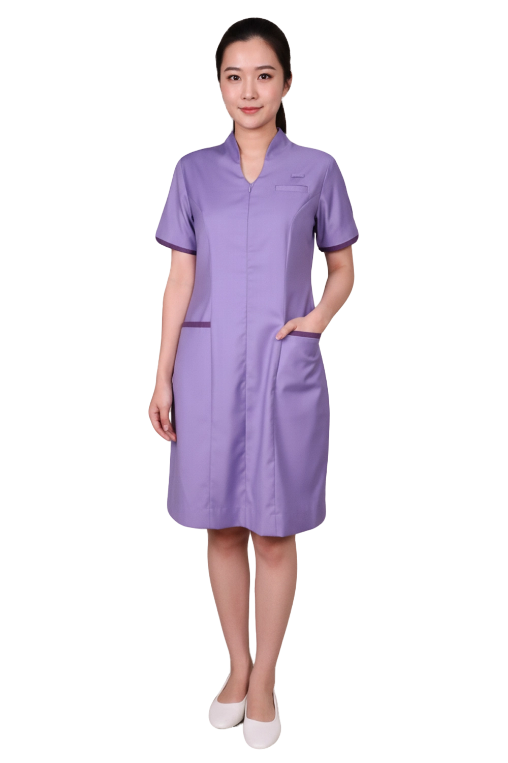 open lace back dress Allure Purple Therapist Uniform Tunic with Pockets