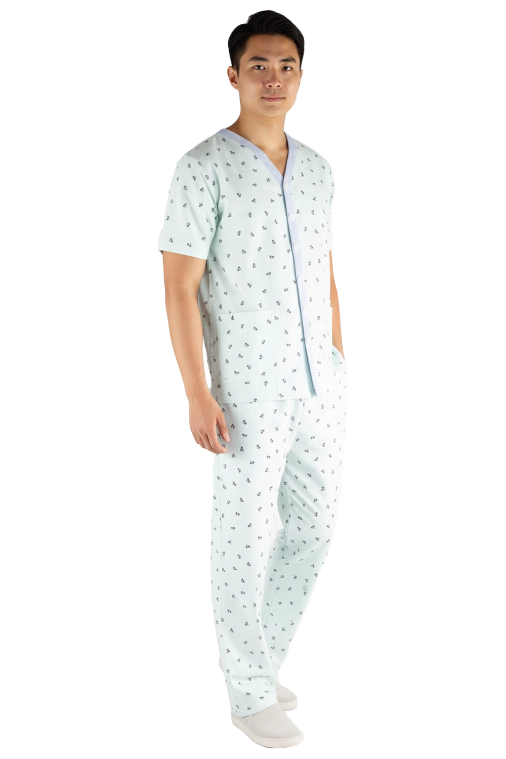 Green Inpatient Pyjama Top with Blue Trims