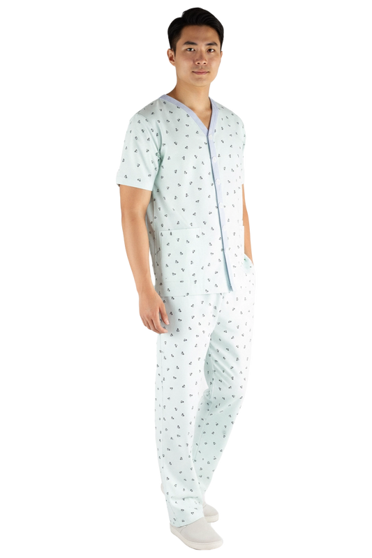 Green Inpatient Pyjama Top with Blue Trims