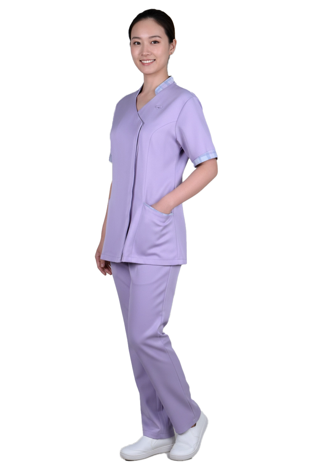 Nurse Purple Blouse with Overlap Hidden Button