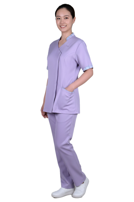 Nurse Purple Blouse with Overlap Hidden Button
