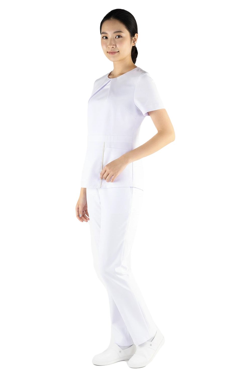 White Nurse Blouse with Gold Trims
